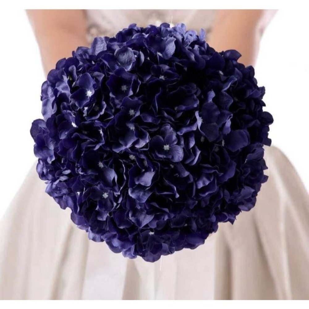 10 Pack | Navy Blue Hydrangeas Flowers Wedding Bouquet Floral Centerpiece Decor